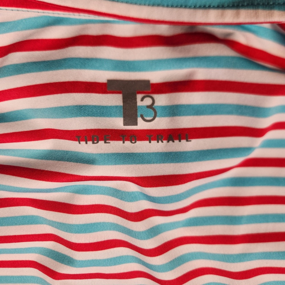 Southern Tide T3 Tide to Trail Polo Shirt Mens Large Red Teal Stripe Golf - Picture 9 of 11